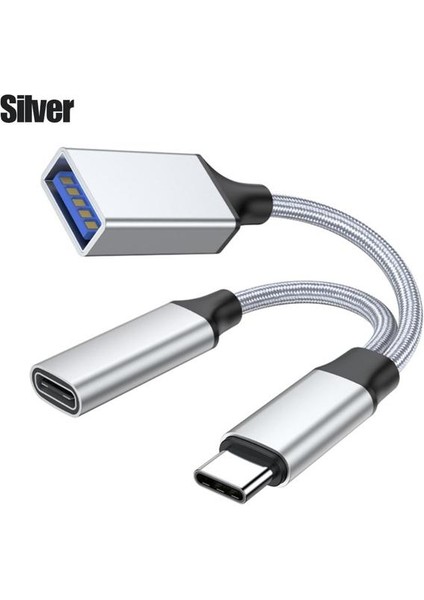Şerit Tip-C - USB Otg Adaptör Kablosu USB C Otg Kablolu Telefon Adaptörü Pd Şarj Bağlantı Noktalı Çift Arayüz Tasarımı USB Sürücü Bağlantı Noktası (Yurt Dışından)