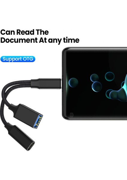 Şerit Tip-C - USB Otg Adaptör Kablosu USB C Otg Kablolu Telefon Adaptörü Pd Şarj Bağlantı Noktalı Çift Arayüz Tasarımı USB Sürücü Bağlantı Noktası (Yurt Dışından)