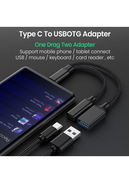 Şerit Tip-C - USB Otg Adaptör Kablosu USB C Otg Kablolu Telefon Adaptörü Pd Şarj Bağlantı Noktalı Çift Arayüz Tasarımı USB Sürücü Bağlantı Noktası (Yurt Dışından)