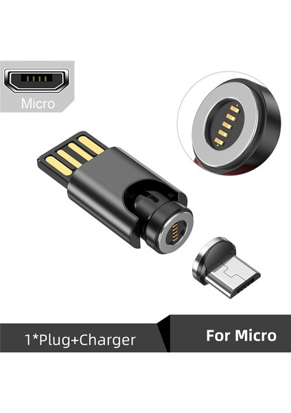 Mikro Siyah Uslıon 540 Döndür Mini Manyetik Şarj Cihazı iPhone Huawei Xiaomi Samsung Kablo Veri Transferi USB Tip C Cep Telefonu Şarj (Yurt Dışından)