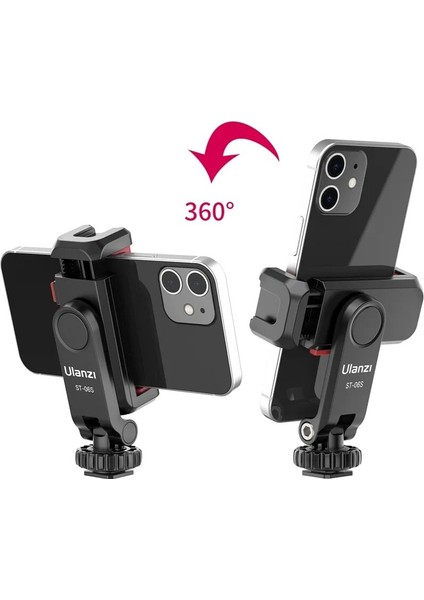 Siyah Vıjım Ulanzi ST-06S 360°DÖNEBILEN Telefon Tutucu Dikey Çekim Phonemount Tripod Bağlantısı Soğuk Ayakkabılı Telefon Klipsi Kelepçesi Vlog Video (Yurt Dışından)