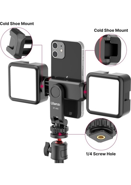 Siyah Vıjım Ulanzi ST-06S 360°DÖNEBILEN Telefon Tutucu Dikey Çekim Phonemount Tripod Bağlantısı Soğuk Ayakkabılı Telefon Klipsi Kelepçesi Vlog Video (Yurt Dışından)