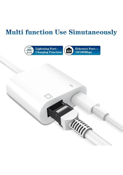 100MBS Ios Lightning - RJ45 Adaptörü 2'si 1 Arada Ethernet Lan Ağ Adaptörü, Şarj Bağlantı Noktalı Iphone/ipad/ipod Tak ve Çalıştır ile Uyumlu (Yurt Dışından)