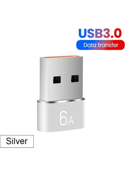 Gümüş Typec USB 6A USB Otg Tip C Veri Aktarım Adaptörü USB C Dişi USB Erkek Dizüstü Macbook Samsung Xiaomi Için Hızlı Şarj Adaptörü (Yurt Dışından)