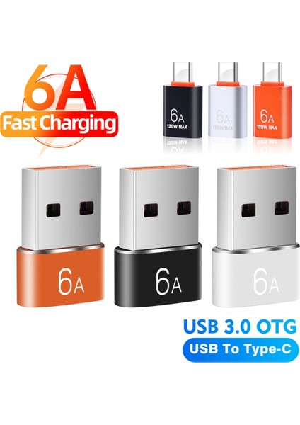 Gümüş Typec USB 6A USB Otg Tip C Veri Aktarım Adaptörü USB C Dişi USB Erkek Dizüstü Macbook Samsung Xiaomi Için Hızlı Şarj Adaptörü (Yurt Dışından)