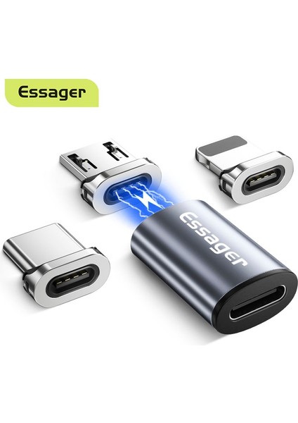 USB C Dişi Adaptör Essager Mikro USB C Tipi Kablo Adaptörü Manyetik Şarj Cihazı iPhone Samsung Xiaomi Mikro Dişi USB C Erkek Kablo Konektörü (Yurt Dışından)