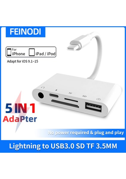 Type 5 Sd Tf Kart Okuyucu USB Kamera Adaptörü - Iphone/ipad USB Otg Kamera Bağlantı Kitleri, 3,5 mm Kulaklık Jakı ve Şarj Bağlantı Noktası (Yurt Dışından) fiyatları