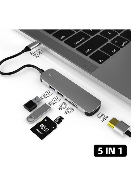 5 In 1 Çok Fonksiyonlu USB Tip C HDMI Kablosuz Şarj USB 3.0 Adaptör Tip C Hub Dock MacBook Pro Air Için USB C Splitter Dönüştürücü (Yurt Dışından)