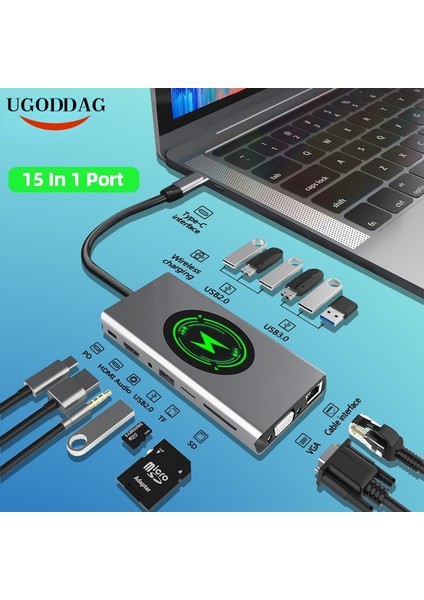 5 In 1 Çok Fonksiyonlu USB Tip C HDMI Kablosuz Şarj USB 3.0 Adaptör Tip C Hub Dock MacBook Pro Air Için USB C Splitter Dönüştürücü (Yurt Dışından)