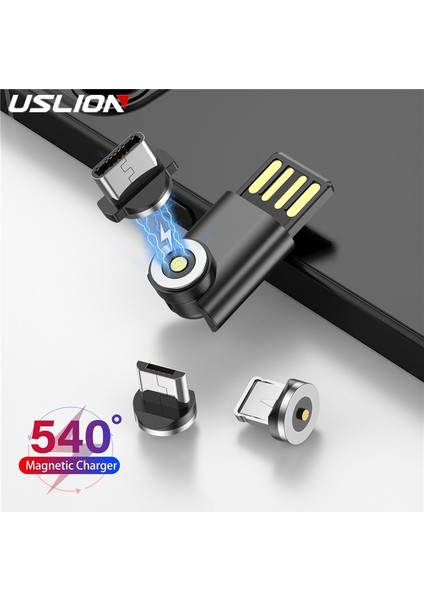 iPhone Fişi Için Uslıon 540 Derece Dönen 3in1 Mini Manyetik Şarj Cihazı Huawei Xiaomi Oppo Samsung Kablo USB Cep Telefonu Evrensel Şarj (Yurt Dışından)