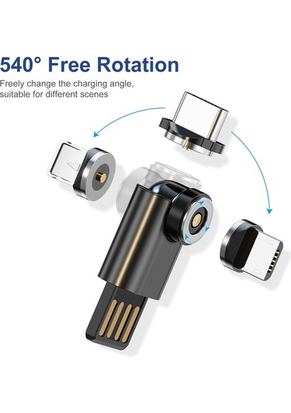 iPhone Fişi Için Uslıon 540 Derece Dönen 3in1 Mini Manyetik Şarj Cihazı Huawei Xiaomi Oppo Samsung Kablo USB Cep Telefonu Evrensel Şarj (Yurt Dışından)
