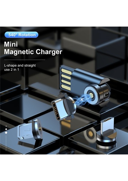iPhone Fişi Için Uslıon 540 Derece Dönen 3in1 Mini Manyetik Şarj Cihazı Huawei Xiaomi Oppo Samsung Kablo USB Cep Telefonu Evrensel Şarj (Yurt Dışından)