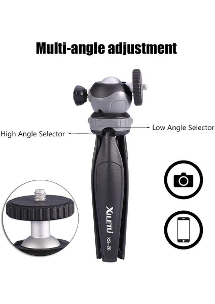 Xs-20 Xıletu Xs-20 Mini Masaüstü Küçük Telefon Standı Masa Üstü Tripod Vlog Aynasız Kamera Akıllı Telefon ile Ayrılabilir Bilyalı Kafa (Yurt Dışından)