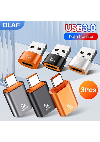 3 Siyah Moder B Olaf 6A USB 3.0 Tip C Otg Veri Aktarım Adaptörü USB Otg Tip C Erkek USB Dişi Dönüştürücü Dizüstü Bilgisayar Samsung Için Hızlı Şarj (Yurt Dışından)