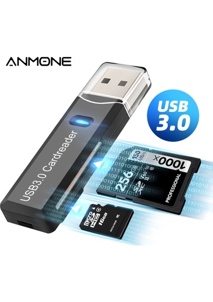 Beyaz Kart Okuyucu Anmone USB 3.0 Kart Okuyucu 2 In 1 Mikro Sd Tf Kart Bellek Flash Sürücü Adaptörü Yüksek Hızlı Çoklu Kart Yazıcı Dizüstü Bilgisayar Aksesuarları (Yurt Dışından)