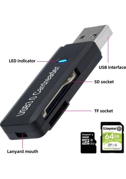 Beyaz Kart Okuyucu Anmone USB 3.0 Kart Okuyucu 2 In 1 Mikro Sd Tf Kart Bellek Flash Sürücü Adaptörü Yüksek Hızlı Çoklu Kart Yazıcı Dizüstü Bilgisayar Aksesuarları (Yurt Dışından)