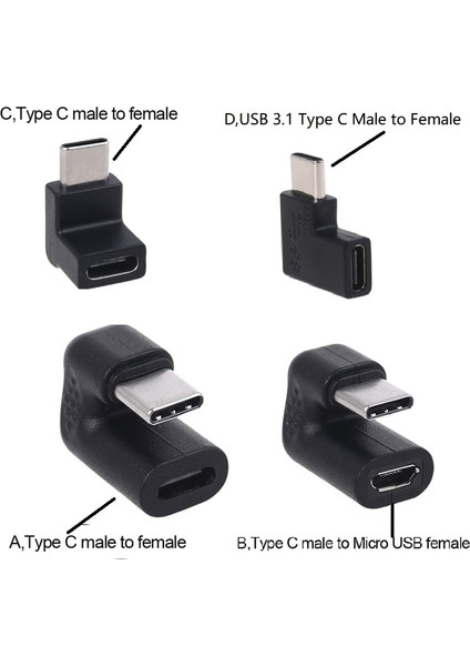 D Sağ Açı 90 Derece USB 3.1 Tip C Erkek Kadın USB C Dönüştürücü Adaptör Cep Telefonu Tablet Dizüstü USB C Şarj Cihazı X6HB (Yurt Dışından)