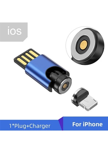 Mavi iphone Uslıon Mini 540 Rotasyon Manyetik Şarj Cihazı USB Tip C Dönüştürücü Kablosu iphone Huawei Xiaomi Samsung Manyetik Şarj Kablosu (Yurt Dışından)