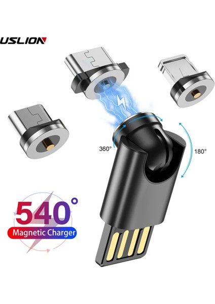 Mavi iphone Uslıon Mini 540 Rotasyon Manyetik Şarj Cihazı USB Tip C Dönüştürücü Kablosu iphone Huawei Xiaomi Samsung Manyetik Şarj Kablosu (Yurt Dışından) fiyatları