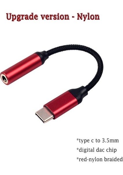 Naylon Versiyonu Kırmızı USB Tip C 3.5mm Aux Ses Adaptörü Usb-C Dac Kulaklık Jak Adaptörü Samsung S22 Ultra S20 Fe A53 A73 Google Pixel 6 Pro (Yurt Dışından)