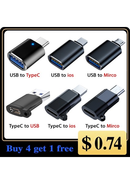 W USB 2.0 - Tip-C Yeni LED Otg Adaptör USB - Tip C - Mikro - USB Dişi Konnektörler Iphone Xiaomi Samsung Konnektörleri Için USB 3.0 - Ios Adaptörü (Yurt Dışından)