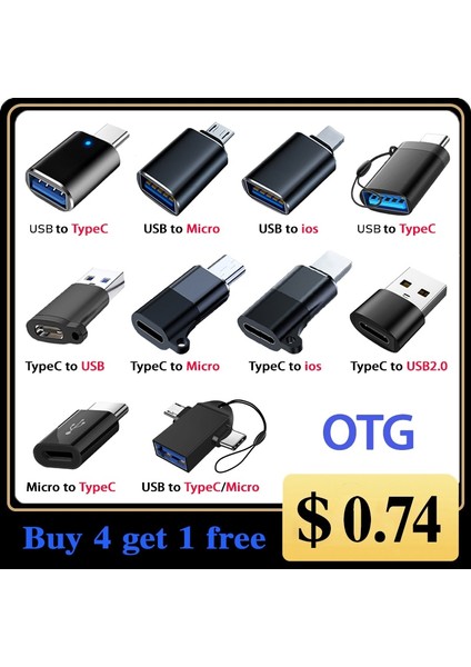 W USB 2.0 - Tip-C Yeni LED Otg Adaptör USB - Tip C - Mikro - USB Dişi Konnektörler Iphone Xiaomi Samsung Konnektörleri Için USB 3.0 - Ios Adaptörü (Yurt Dışından)