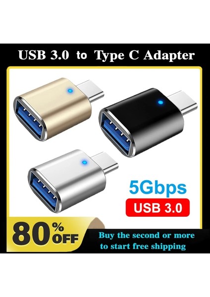 W USB 2.0 - Tip-C Yeni LED Otg Adaptör USB - Tip C - Mikro - USB Dişi Konnektörler Iphone Xiaomi Samsung Konnektörleri Için USB 3.0 - Ios Adaptörü (Yurt Dışından)
