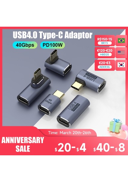 Stil 3 USB 4.0 Pd 100W 8k 60Hz Şarj Aleti Konektörü Macbook Için 40GBPS Yüksek Hızlı USB C Otg U-Şekil Düz Açı Erkek Dişi Adaptör (Yurt Dışından)