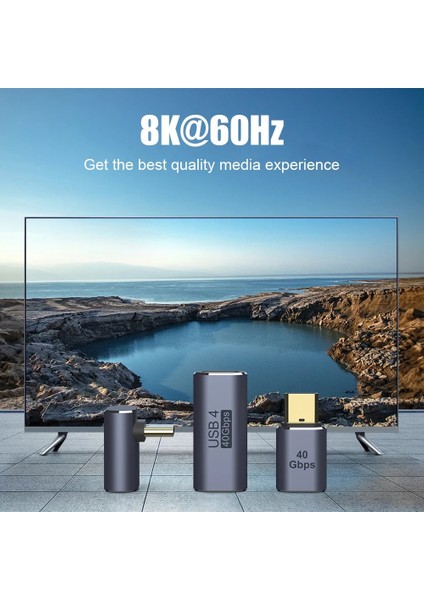 Stil 3 USB 4.0 Pd 100W 8k 60Hz Şarj Aleti Konektörü Macbook Için 40GBPS Yüksek Hızlı USB C Otg U-Şekil Düz Açı Erkek Dişi Adaptör (Yurt Dışından)