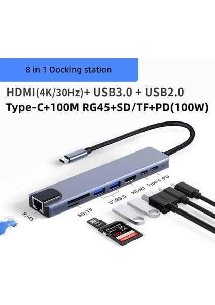 8 In 1 USB C Bağlantı Istasyonu - HDMI Uyumlu RJ45 PD100W Adaptörü Otg Thunderbolt 3 Dock Usb2.0/3.0, Macbook Pro/air M1 Için Tf/sd ile (Yurt Dışından)