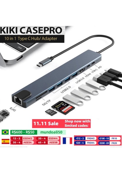 8 In 1 USB C Bağlantı Istasyonu - HDMI Uyumlu RJ45 PD100W Adaptörü Otg Thunderbolt 3 Dock Usb2.0/3.0, Macbook Pro/air M1 Için Tf/sd ile (Yurt Dışından)