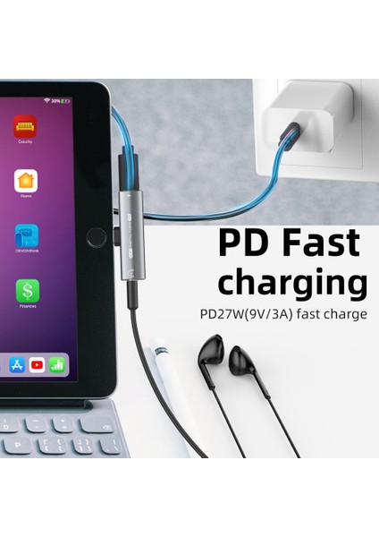 Siyah PD60W USB Tip C - 3,5 mm Dac Kulaklık Adaptörü Aux Yüksek Çözünürlüklü Ses 32BIT 384KHZ 3A MacBook iPad Pro Samsung S22 Google Huawei Xiaomi Için (Yurt Dışından)