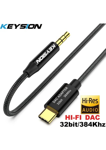 Siyah 1 M Keysıon Hıfı Dac Kulaklık Amplifikatörü USB Tip C Aux 3.5mm Hoparlör Ses Adaptörü 32BIT 384 Khz Dijital Dekoder Araba Aux Dönüştürücü (Yurt Dışından)