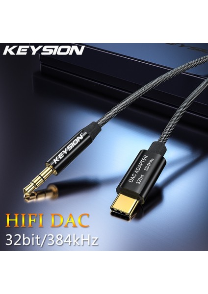 Siyah 1 M Keysıon Hıfı Dac Kulaklık Amplifikatörü USB Tip C Aux 3.5mm Hoparlör Ses Adaptörü 32BIT 384 Khz Dijital Dekoder Araba Aux Dönüştürücü (Yurt Dışından)