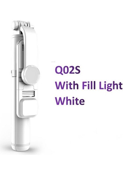 Q02S Beyaz Taşınabilir Kablosuz Bluetooth Selfie Çubuğu Katlanabilir Mini Tripod Dolgu Işığı Deklanşör Uzaktan Kumanda ile iPhone Samsung Huawei Için (Yurt Dışından)