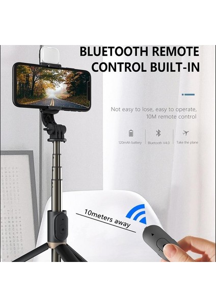 Q03S Siyah Kaıqısj Q03S Bluetooth Selfie Çubuğu Genişletilebilir Mini Tripod, LED Dolgu Işığı ve Huawei Android Ios Için Deklanşör Uzaktan Kumandası ile (Yurt Dışından) indirimleri