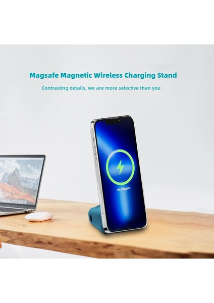 Mavi Manyetik Kamera Kolu Kamera Braketi Magsafe Masaüstü Kablosuz Şarj Cihazı 3'ü 1 Arada Akıllı Bluetooth El Sarsıntı Önleyici Selfie Çubuğu (Yurt Dışından)