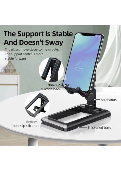 Siyah Masaüstü Ayarlanabilir Cep Telefonu Standı, iPad Tablet iPhone Samsung Smart Için Çok Açılı Evrensel Katlanabilir Stand (Yurt Dışından) indirimleri