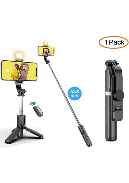 Q02S LED Siyah Kablosuz Bluetooth Selfie Çubuğu Katlanabilir Taşınabilir Tripod, Android iPhone Akıllı Telefon Için Dolgu Işığı Deklanşör Uzaktan Kumanda ile (Yurt Dışından)