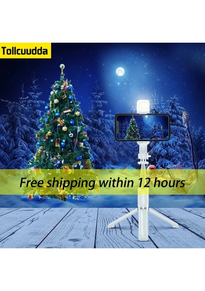 Q02S LED Siyah Kablosuz Bluetooth Selfie Çubuğu Katlanabilir Taşınabilir Tripod, Android iPhone Akıllı Telefon Için Dolgu Işığı Deklanşör Uzaktan Kumanda ile (Yurt Dışından)