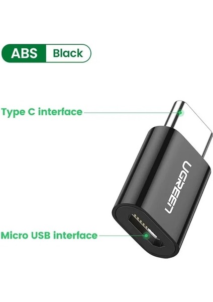Abs Siyah Ugreen USB Tip C Otg Adaptör Mikro USB - Macbook Pro Samsung S10 Plus Için USB C Kablo Dönüştürücüleri Hızlı Şarj USB C Otg Kablosu (Yurt Dışından)