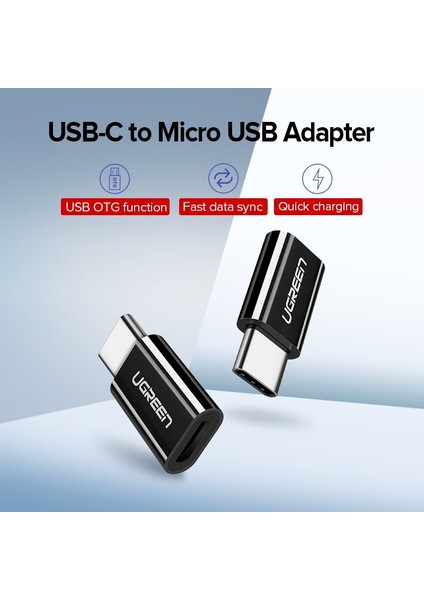 Abs Siyah Ugreen USB Tip C Otg Adaptör Mikro USB - Macbook Pro Samsung S10 Plus Için USB C Kablo Dönüştürücüleri Hızlı Şarj USB C Otg Kablosu (Yurt Dışından)