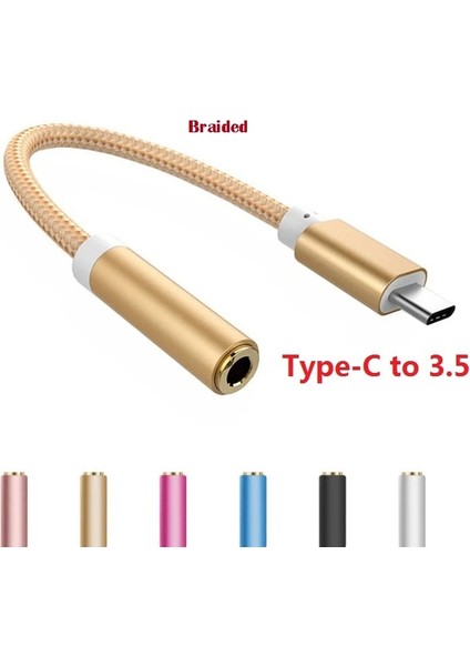 Gül Örgülü Kablo Adaptörü Usb-C Tip C 3.5mm Jack Kulaklık Kablosu Ses Aux Kablosu Adaptörü Xiaomi Huawei Için Akıllı Telefon Için (Yurt Dışından) modelleri