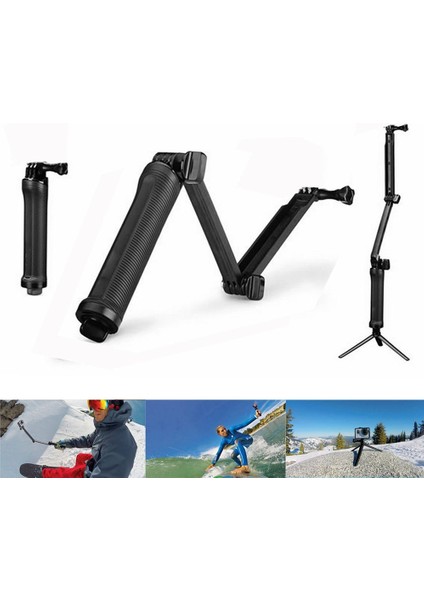 Siyah Katlanabilir 3 Yollu Kavrama Su Geçirmez Monopod Selfie Sopa Gopro Hero 9 8 7 5 6 4 10 Sj Xiaomi Yi Eylem Kamera Tripodu Aksesuarları (Yurt Dışından) fiyatları