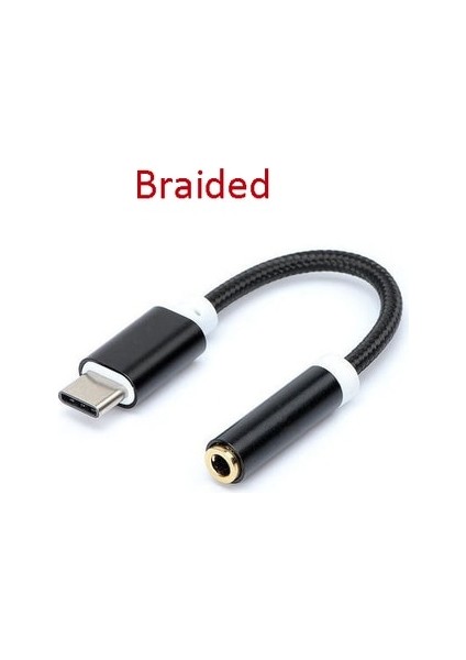 Siyah Örgülü Kablo Adaptörü Usb-C Tip C 3.5mm Jack Kulaklık Kablosu Ses Aux Kablosu Adaptörü Xiaomi Huawei Için Akıllı Telefon Için (Yurt Dışından)