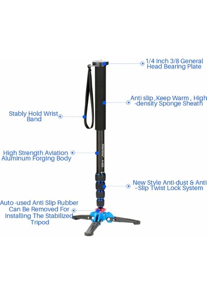 Monopod Profesyonel Alüminyum Kamera Tripodu 65 Inç 5 Bölüm Manbily Video Monopod Canon Nikon Dslr Için Gopro 6 Eylem Kamera (Yurt Dışından) modelleri