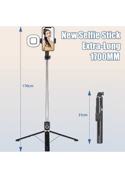 Only Light Fgclsy 2023 Yeni Ekstra Uzun Selfie Çubuğu Çok Fonksiyonlu, Dolgu Işığı ile Uzaktan Deklanşör 360 Derece Dönen Tripod Büyük Boy (Yurt Dışından)