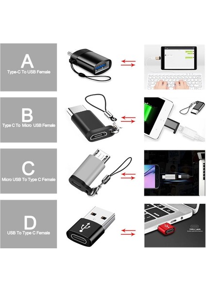 Mikro Tip C Siyah Tip C Erkek USB 3.0 Dişi Adaptör Tip C Macbookpro Için Mikro USB Dönüştürücü Xiaomi Huawei Tip-C Otg Kablo Dönüştürücü (Yurt Dışından)