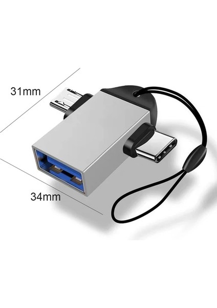 Gümüş 2in1 Otg Adaptör Usb3.0 Dişi Kablo Dönüştürücü Tip C USB Konektörü U Disk Fare Dizüstü Bilgisayar Alüminyum Alaşımlı Go Dönüştürücü (Yurt Dışından)