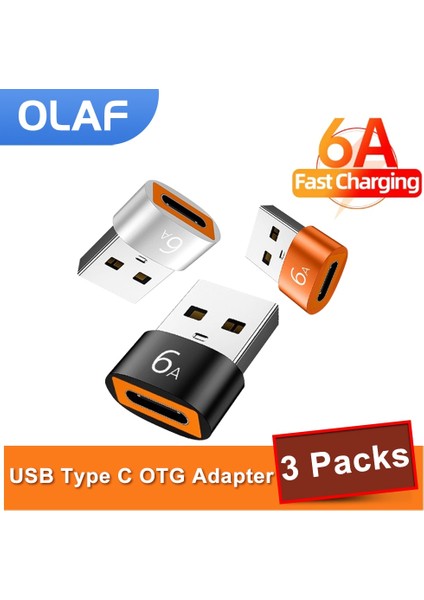 3 Adet Olaf USB C 3.0 Tip-C Otg Adaptör Tip C Dişi USB Erkek Dönüştürücü Hızlı Şarj Veri Aktarım Adaptörü Dizüstü Bilgisayar Samsung S20 (Yurt Dışından)